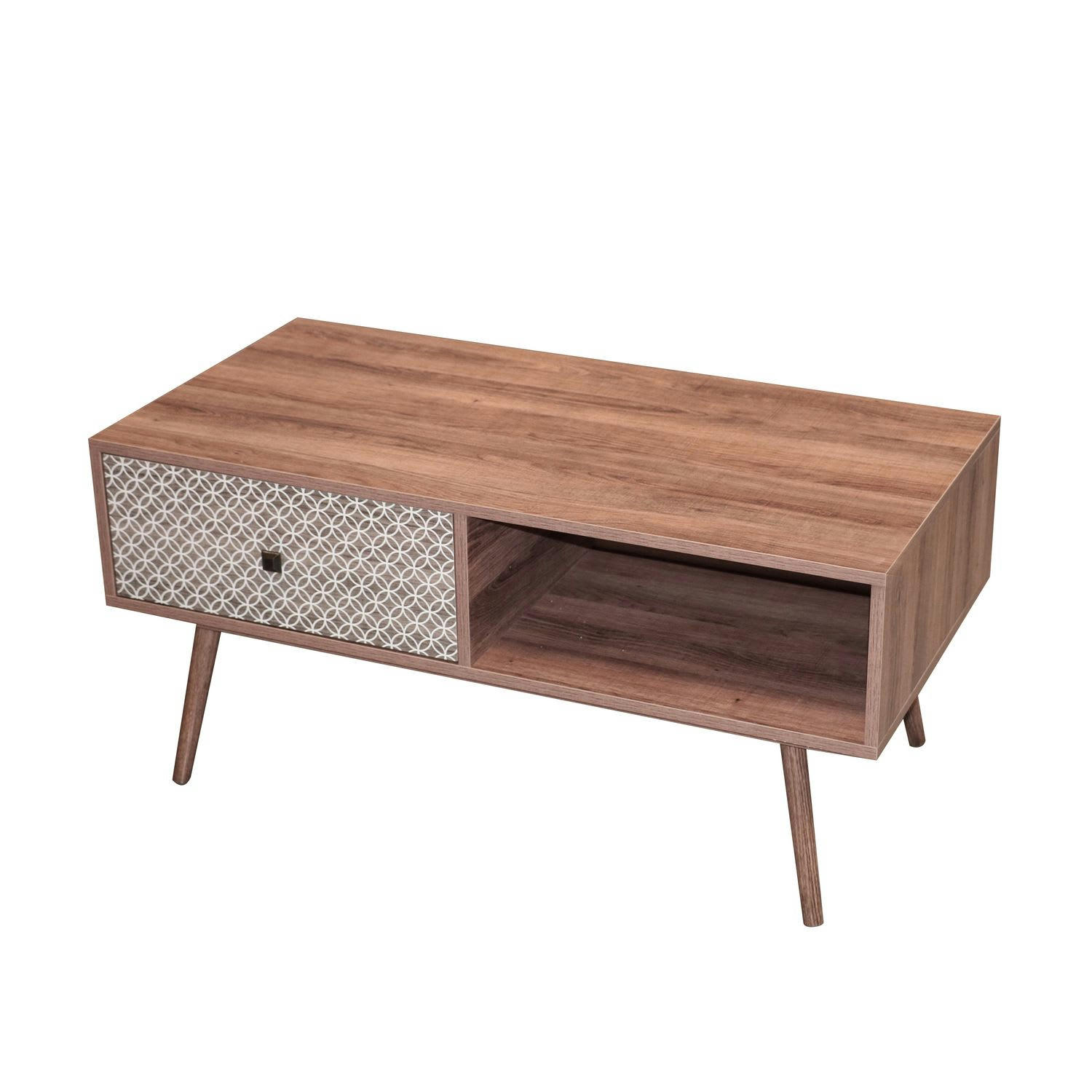 BAOBAB - Table basse en mdf 1 tiroirs et 1 niche ouverte beige