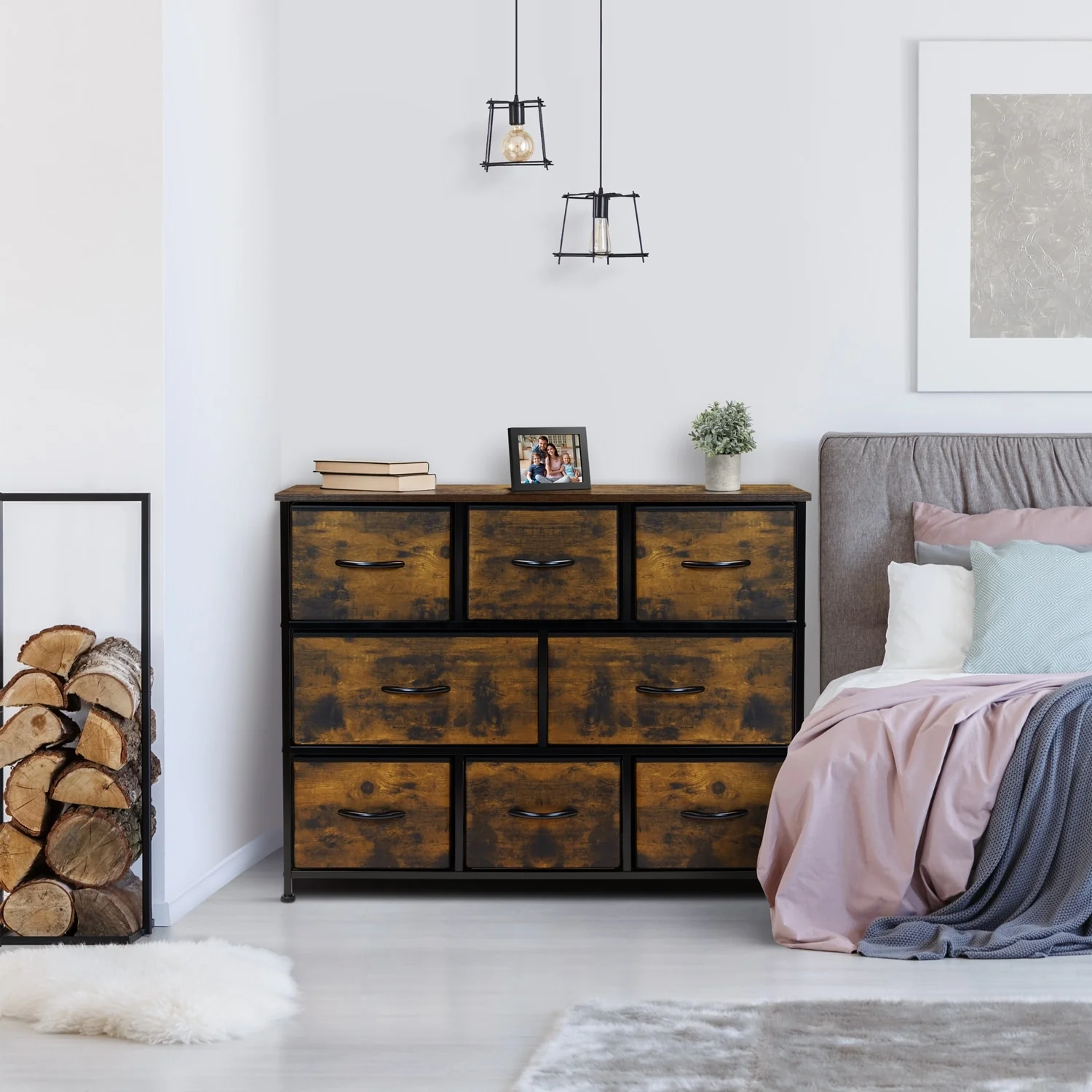 Dresser w/ 8 Drawers - Farmhouse Brown Wood Furniture Storage Chest