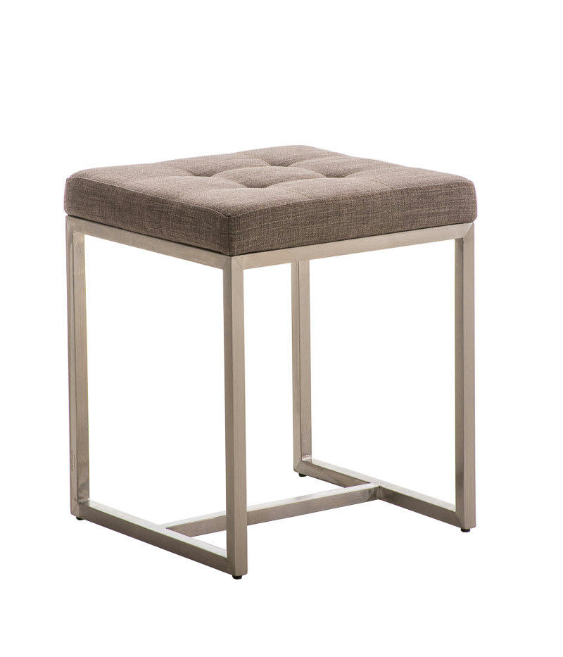 BARCI - Tabouret bas avec pieds en métal assise en tissu Gris