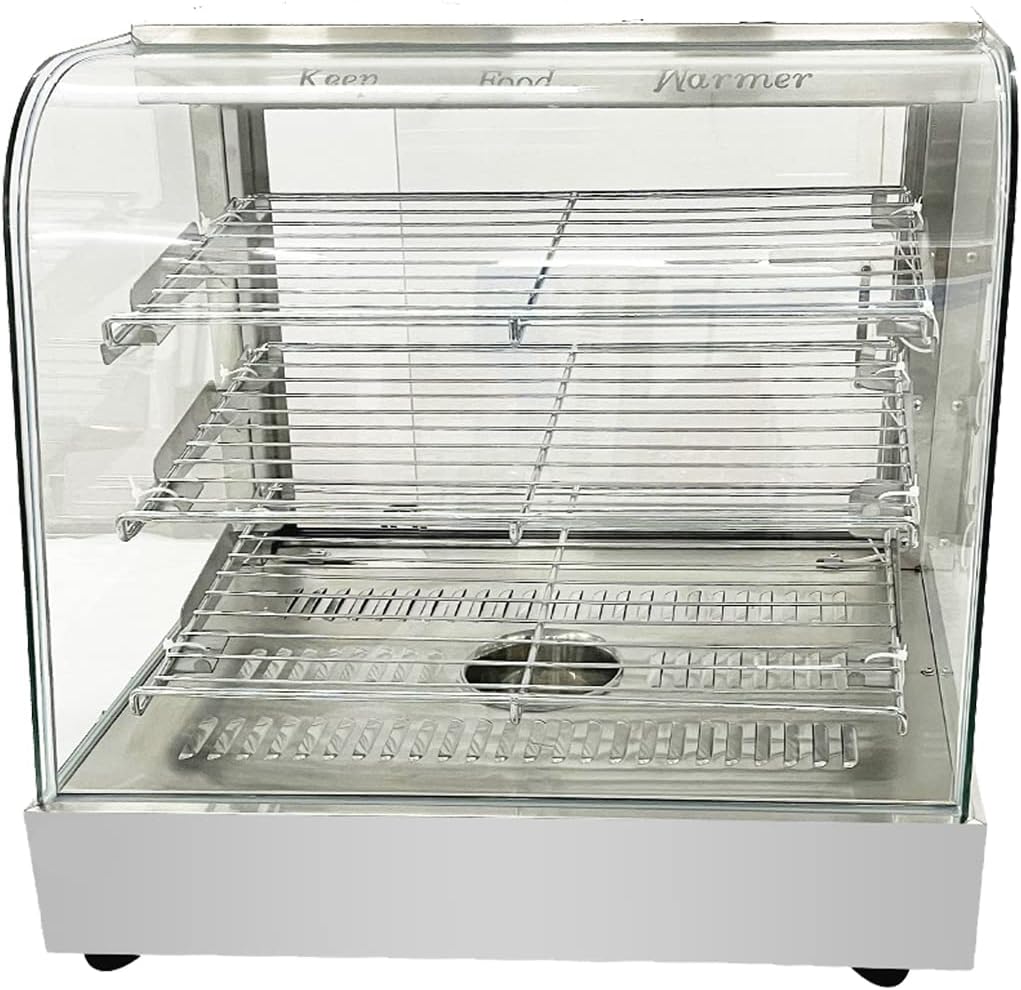 Countertop 26 Food Warmer Display Case 3 Shelf Hot Warming Showcase with Back Sliding Door and Water Tray,Black (26(Silver))
