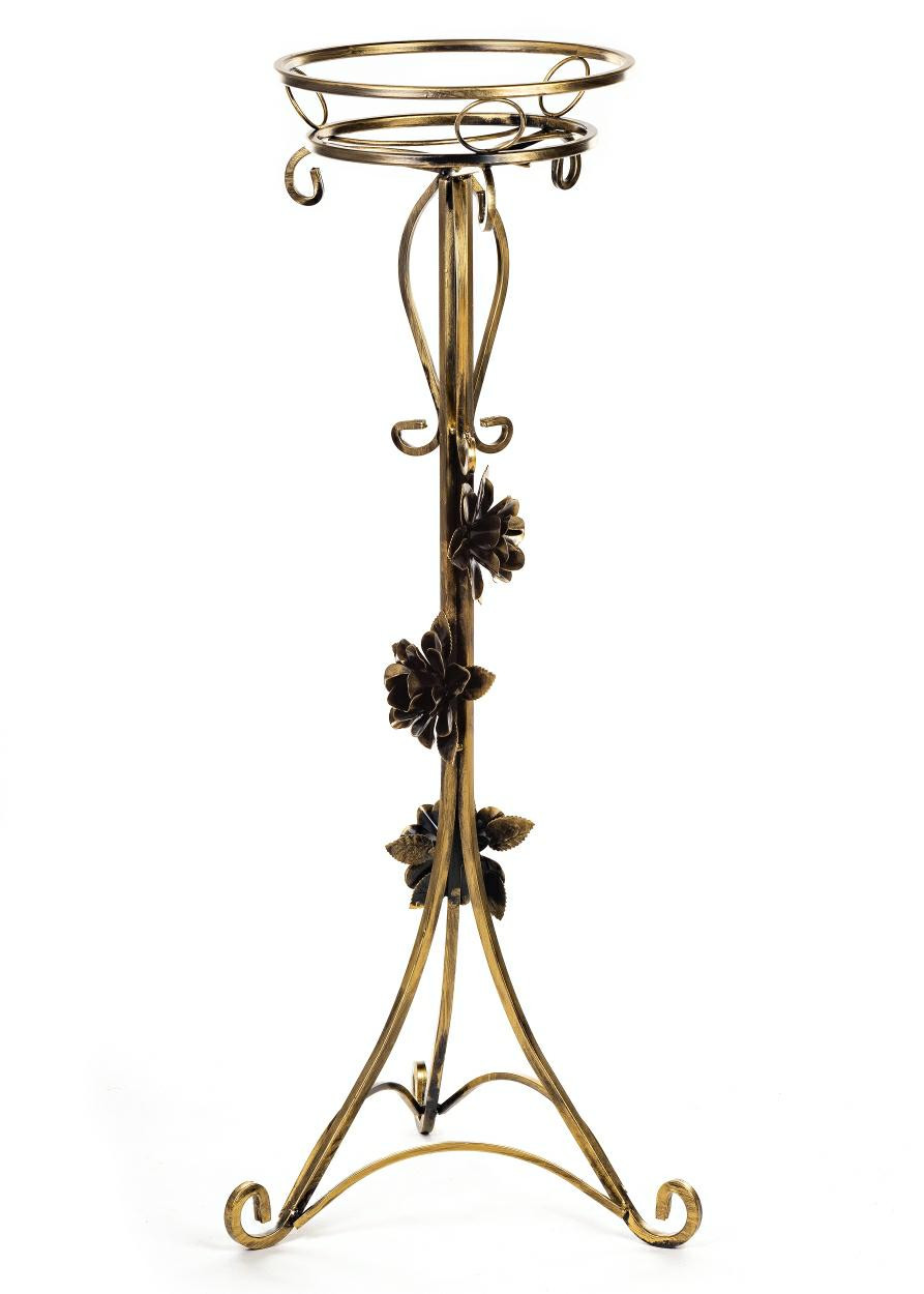 Kwietnik metalowy ozdobiony różami złoty 95 cm