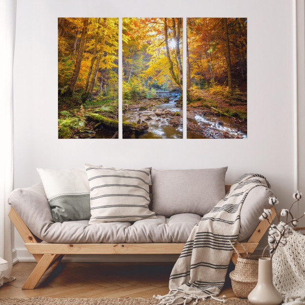 Obraz TRYPTYK Las Jesienią Natura Widok 3D 60x40cm