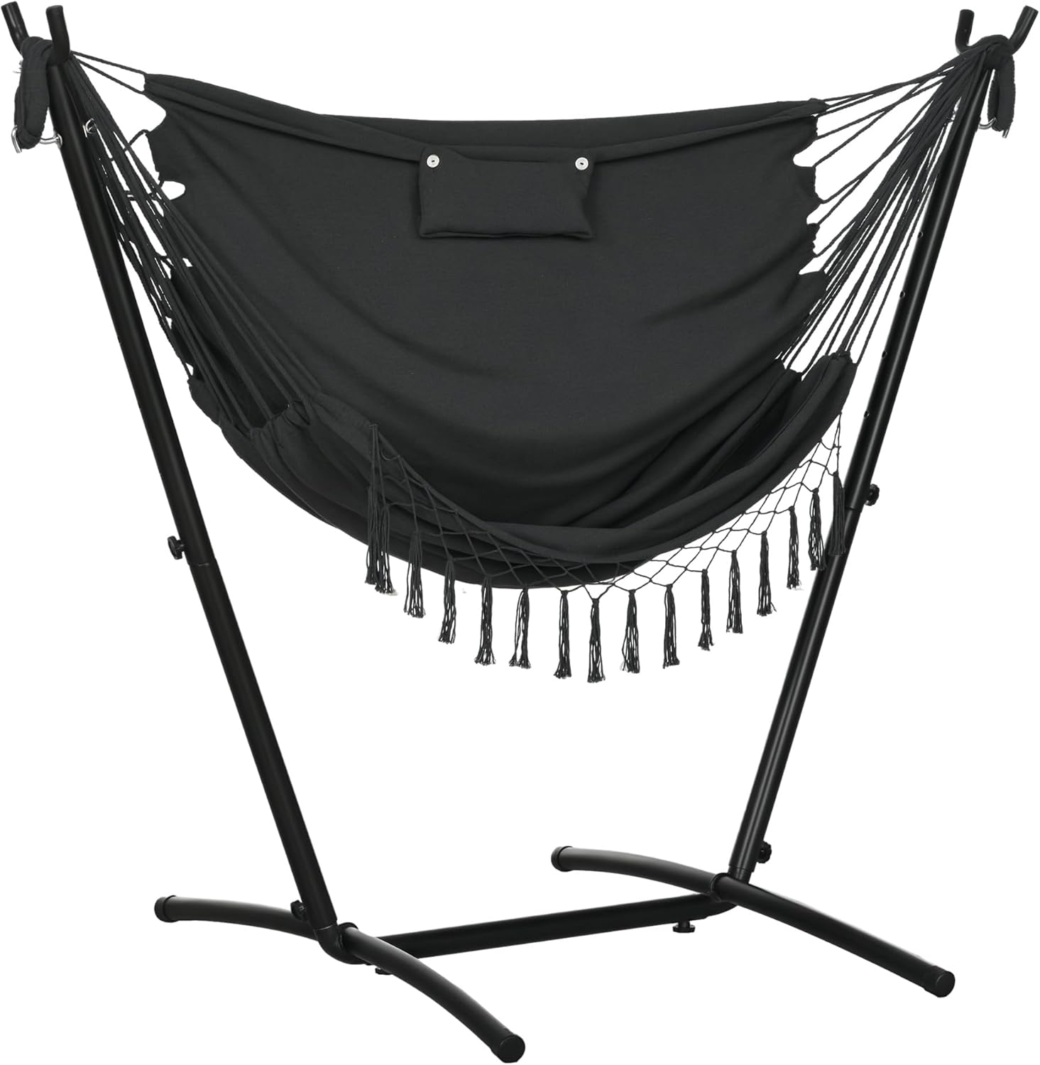 Outsunny Patio Hammock Chair with Stand, Outdoor Hammock Swing Hanging Lounge Chair with Side Pocket and Headrest, Dark Gray