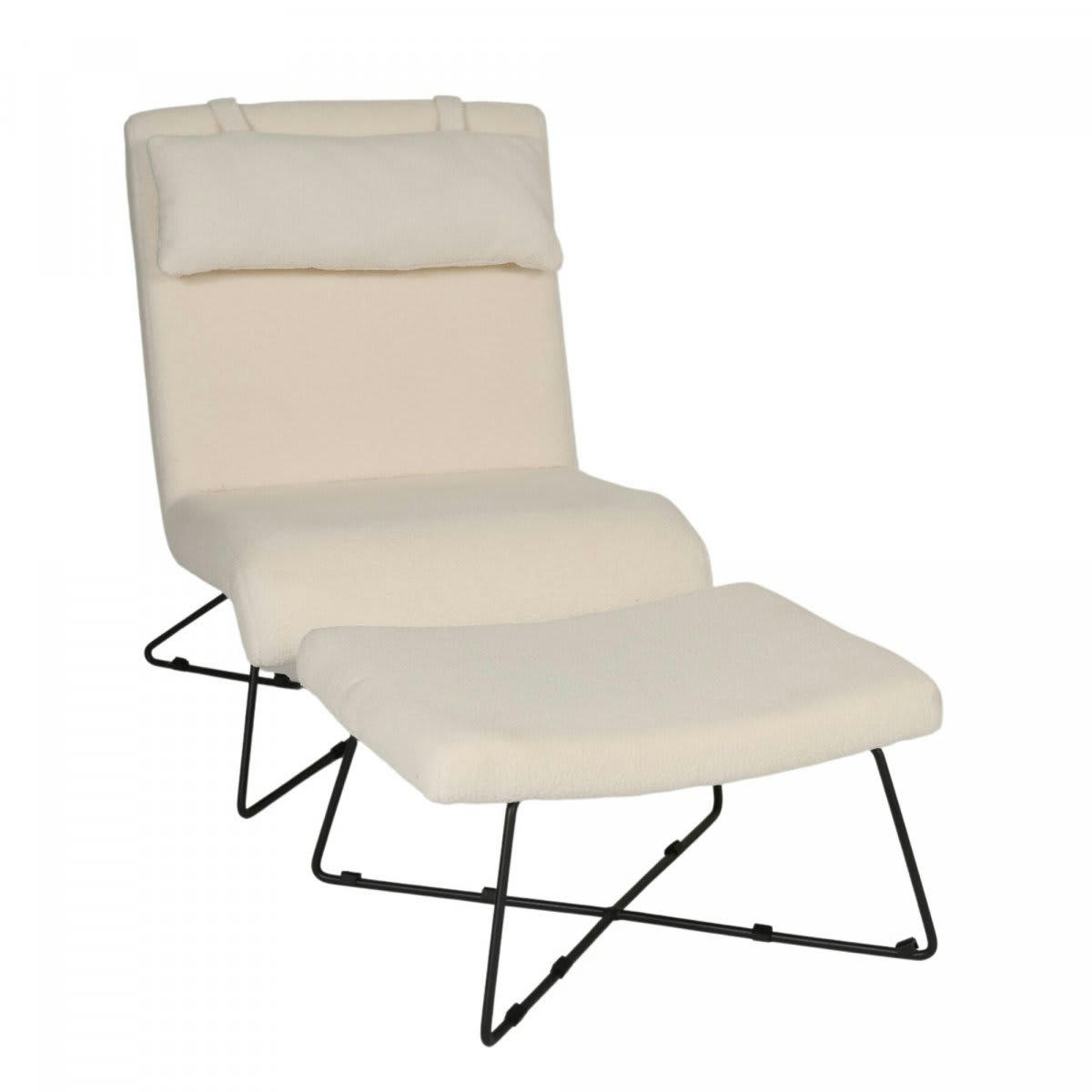 FLIN - Fauteuil en tissu bouclé blanc avec repose-pieds