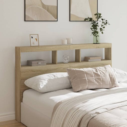 NNEVL Headboard Cabinet with LED Sonoma Oak 160x17x102 cm