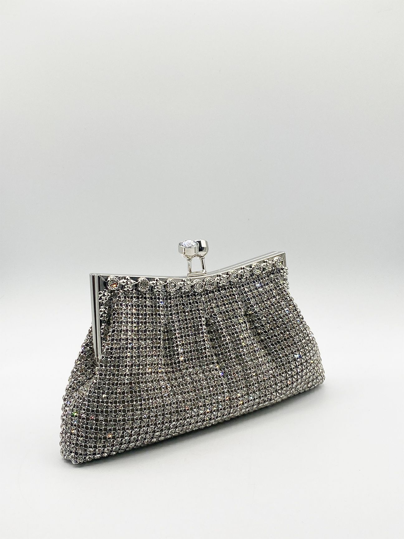 SVNX Silver Crystal Clutch Bag
