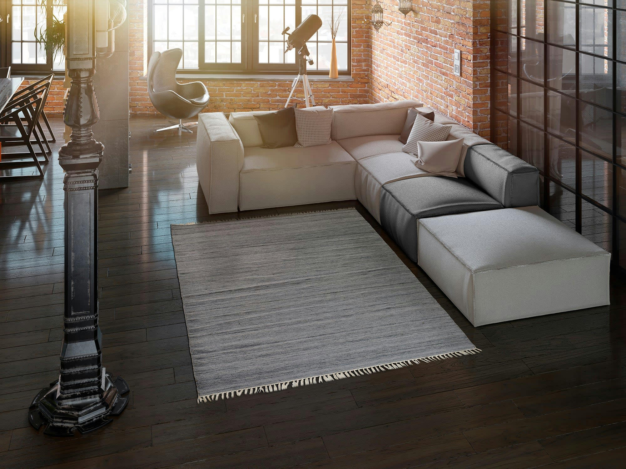 ECO-DHURRIE - Tapis fait main en pet recyclé gris, 60x120 cm