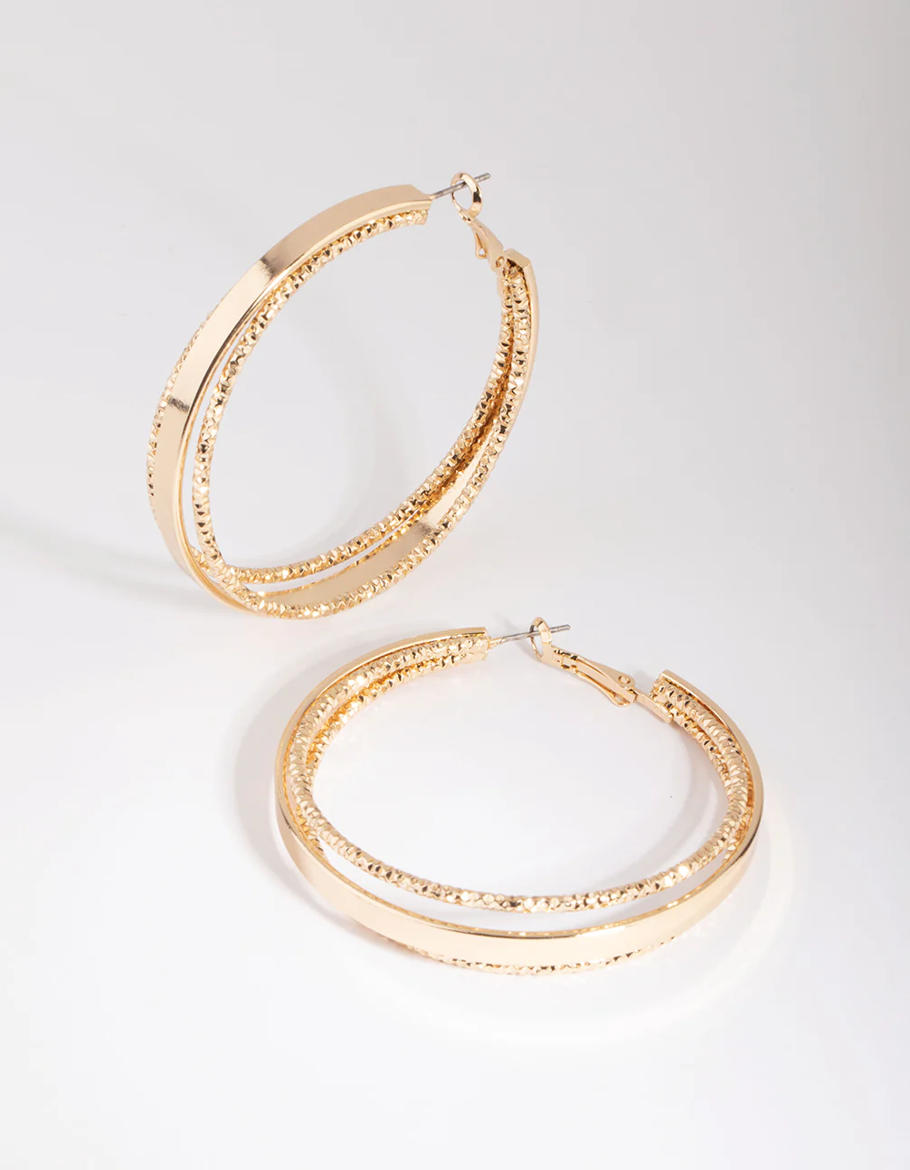 Gold Triple Textured Hoop Earrings