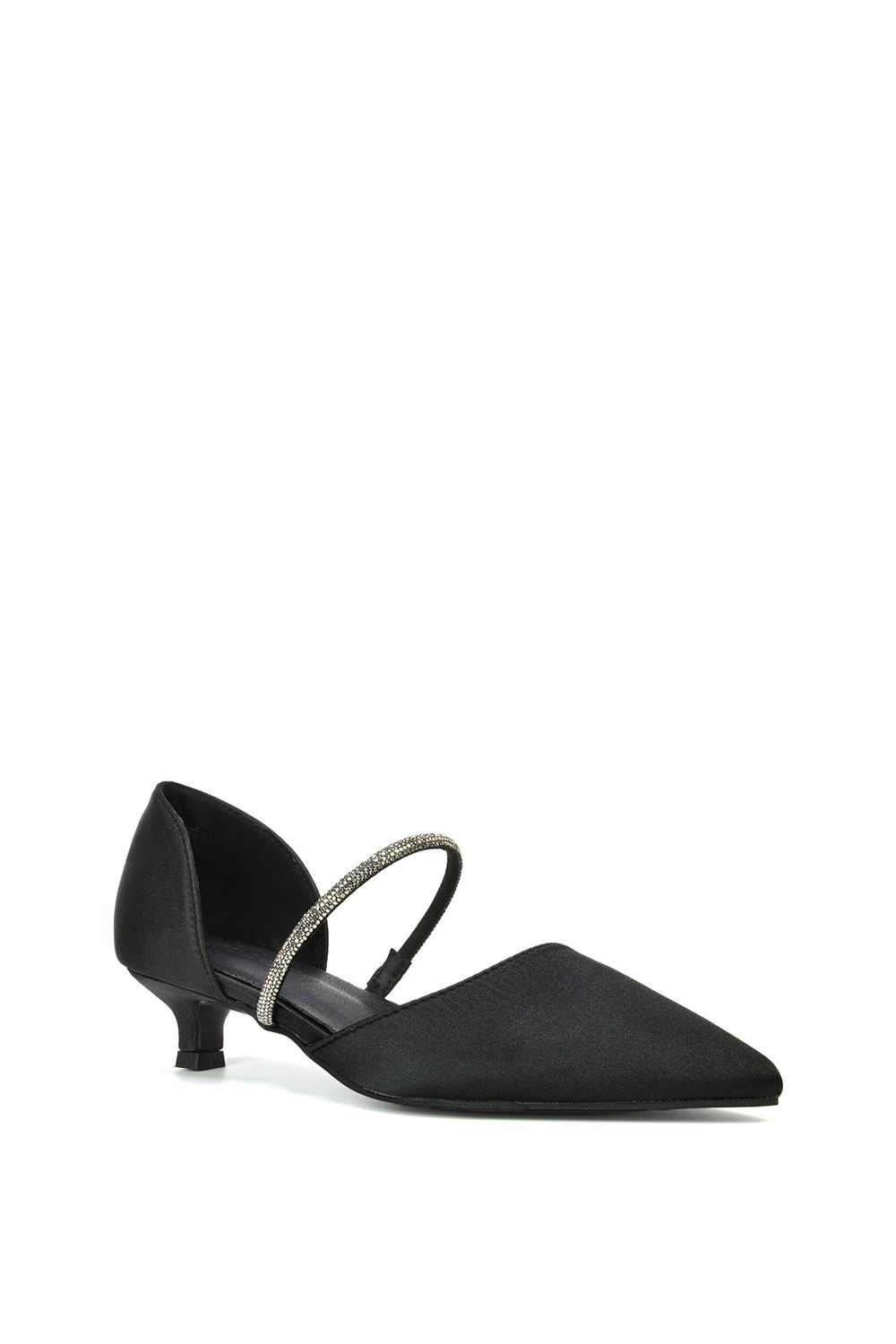 XY London Laura' Diamante Strap Kitten Heel Pointed Toe Court Shoes