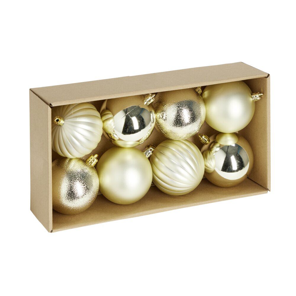 Boule de No&euml;l plastique doré x8 forme assortie Ø9cm