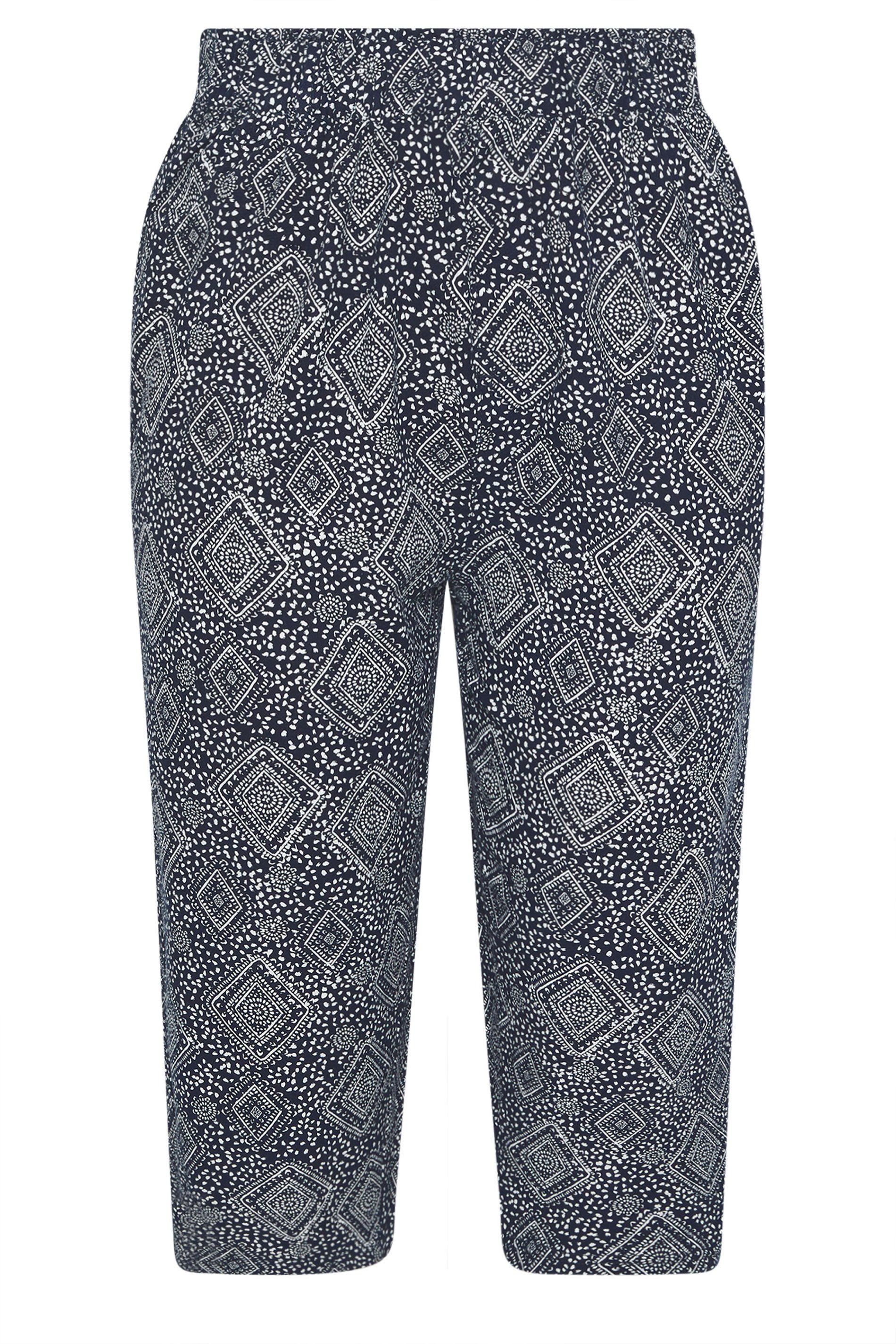 Yours Geometric Cool Cotton Cropped Trousers