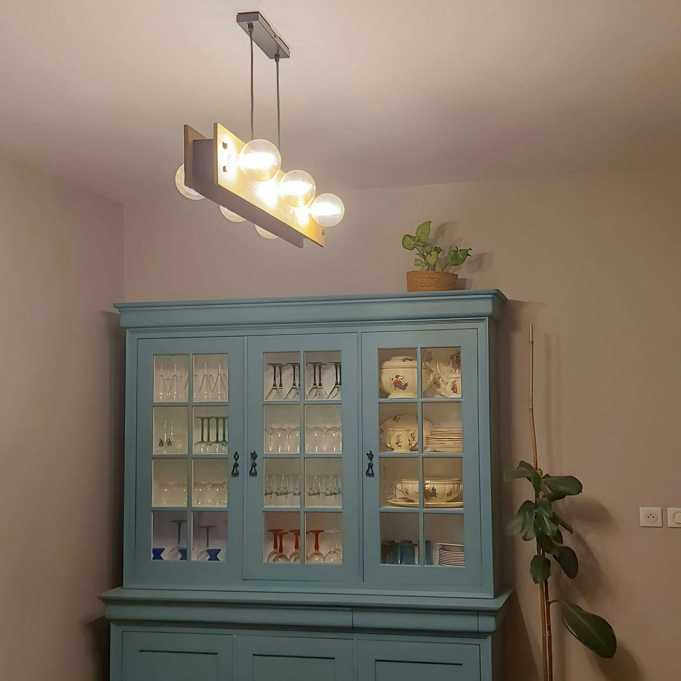 POUZAN - Suspension 6 lumières en métal et bois