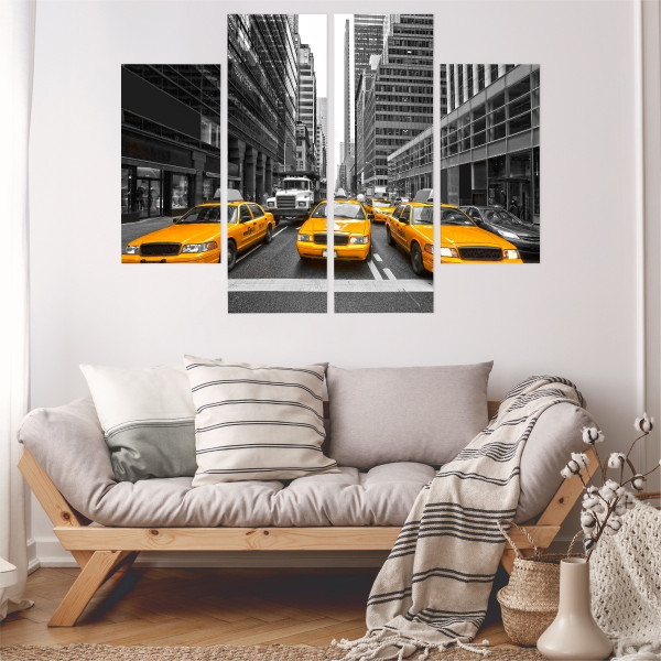 Obraz 4-Częściowy Nowy Jork Taxi Miasto 3D 80x60cm