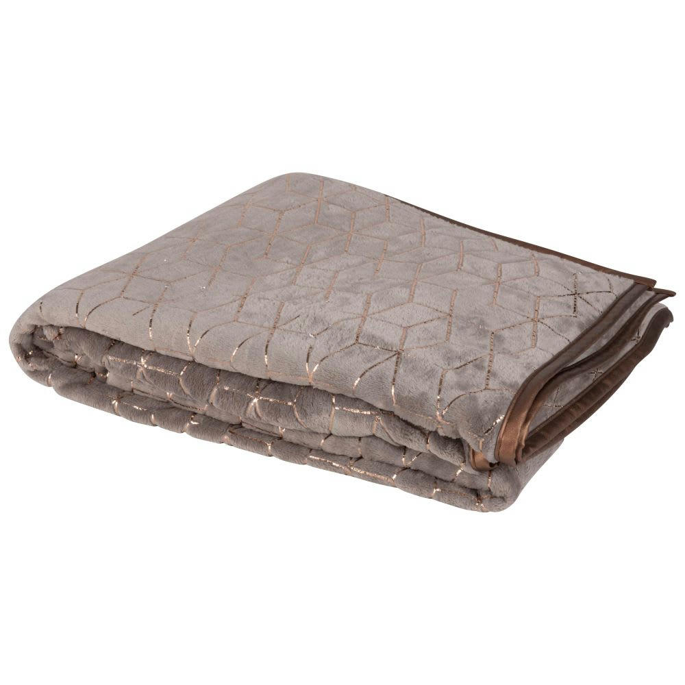 - Plaid gris motifs graphiques dorés 150x200