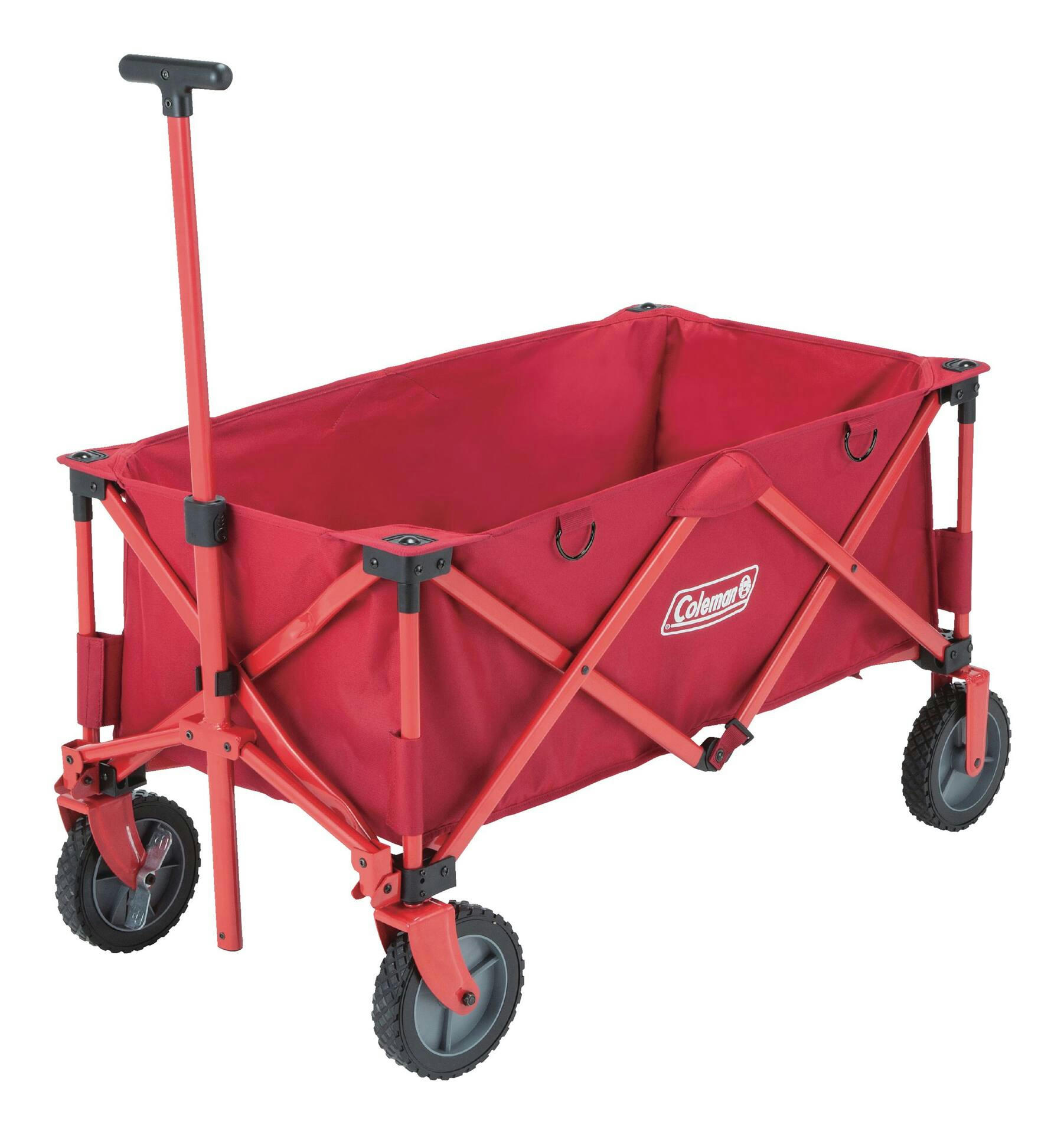 Coleman Outdoor Collapsible Folding Utility Wagon w/ Brake & Carry Bag, Red, 220 lb (100 kg) Capacity