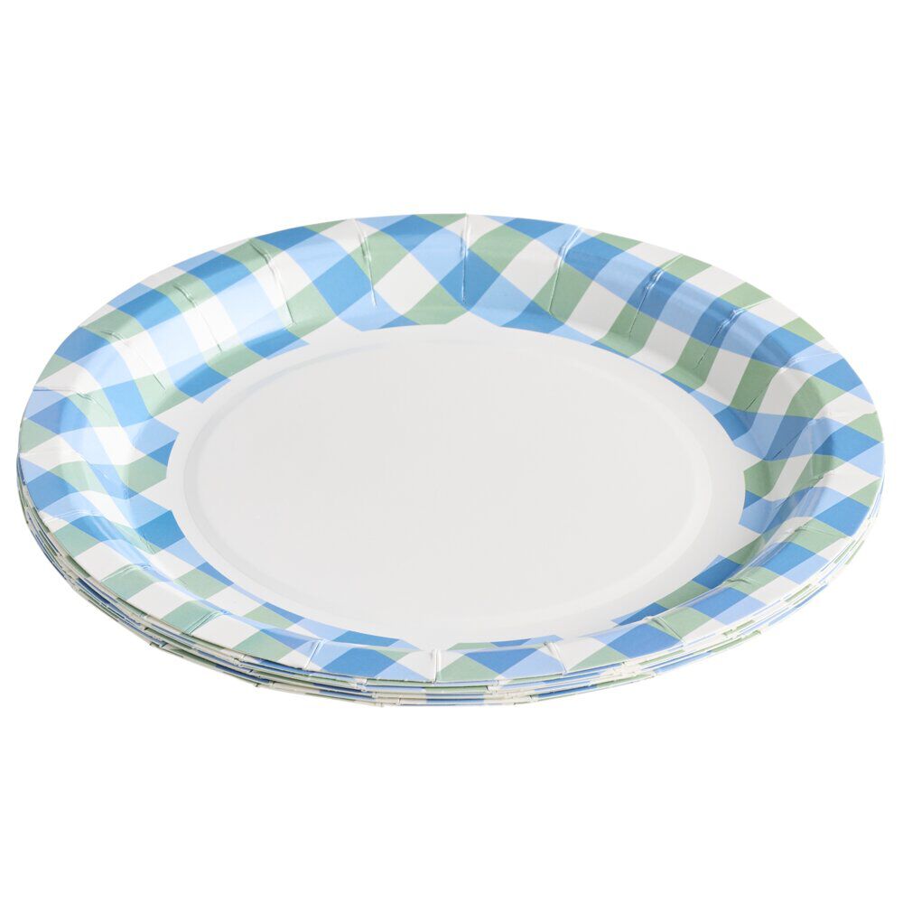 Assiettes dessert x8 carton motif carreaux blanc et bleu Ø18cm