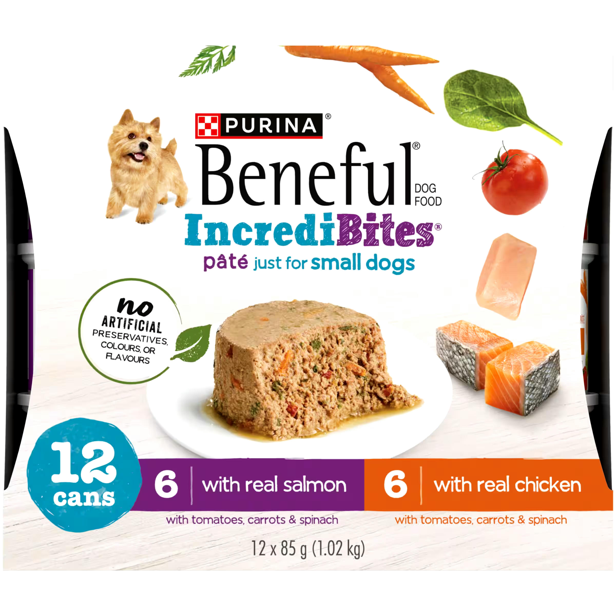 Beneful® IncrediBites® Pâté Chicken & Salmon Adult Wet Dog Food Variety Pack for Small Dogs, 1.02-kg, 12-pk
