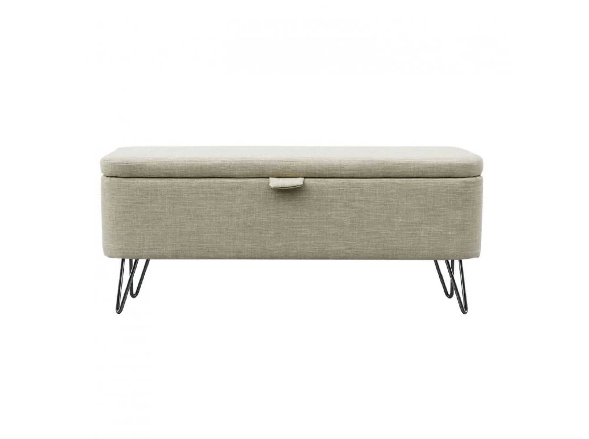 POLY - Bout de lit avec coffre de rangement et pieds en métal - Beige