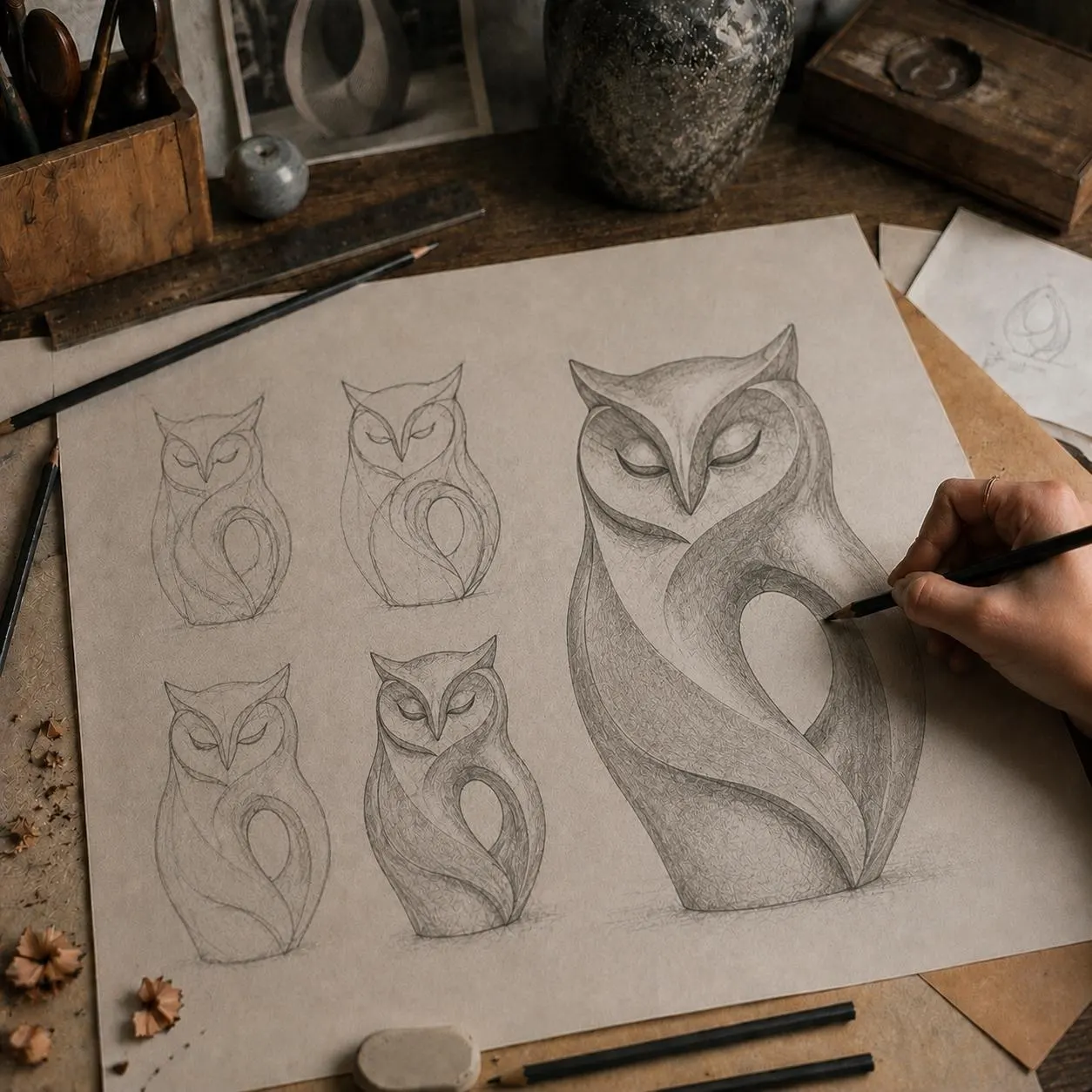 Hand Carved Walnut Wood Owl Sculpture | Rustic Owl Decor | Modern Minimalist Home Decor Living Room Bedroom | Unique Housewarming Gift
