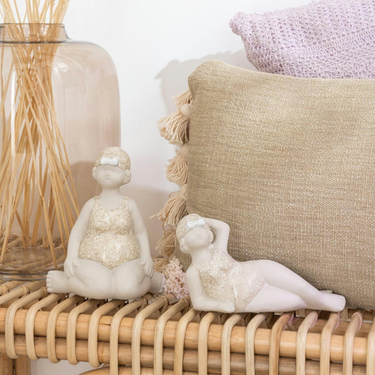 - Set de 2 baigneuses en céramique beige 44x8.5x12 cm