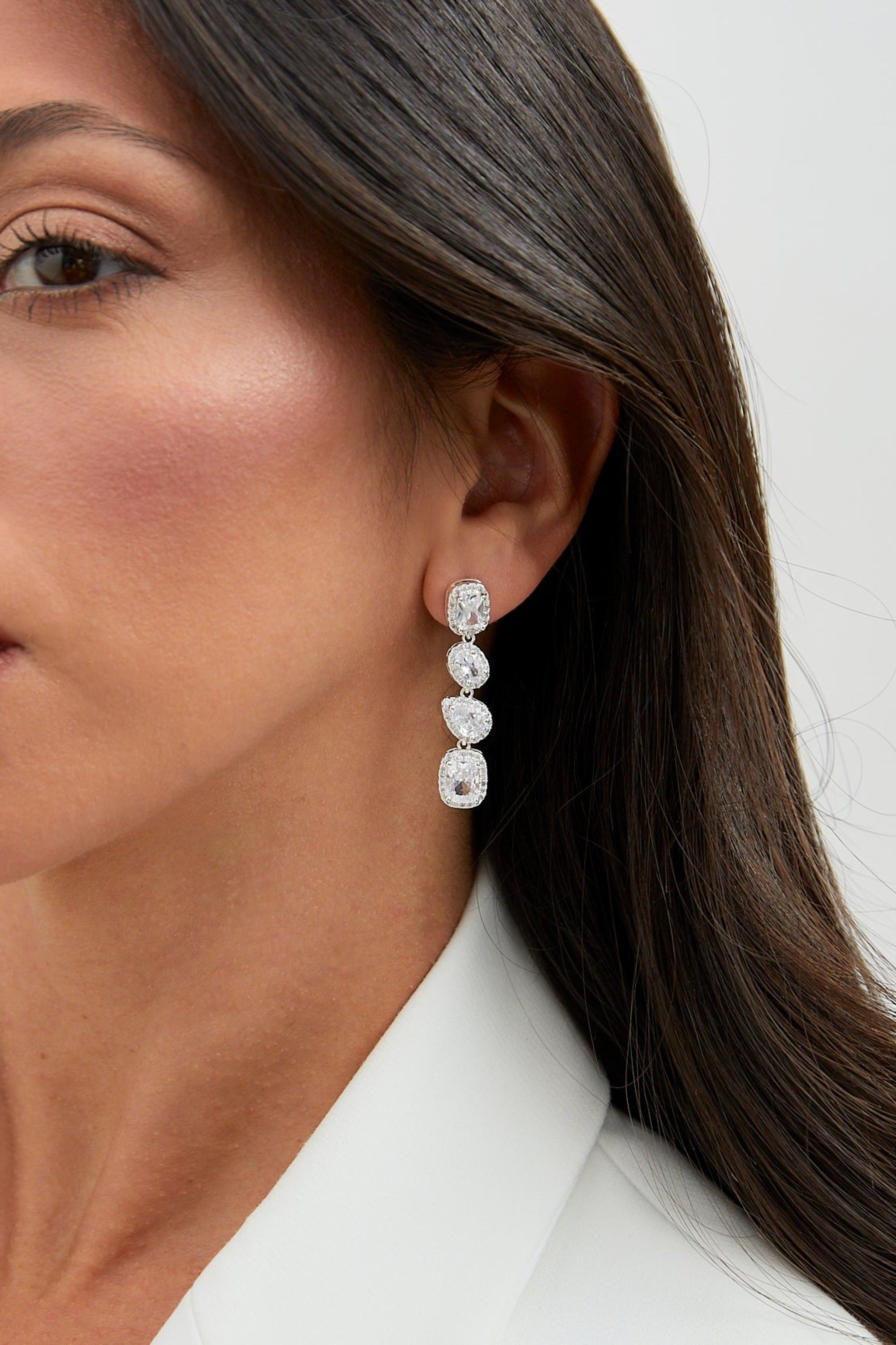 Linzi Entwined Silver Crystal Four Stone Drop Earrings