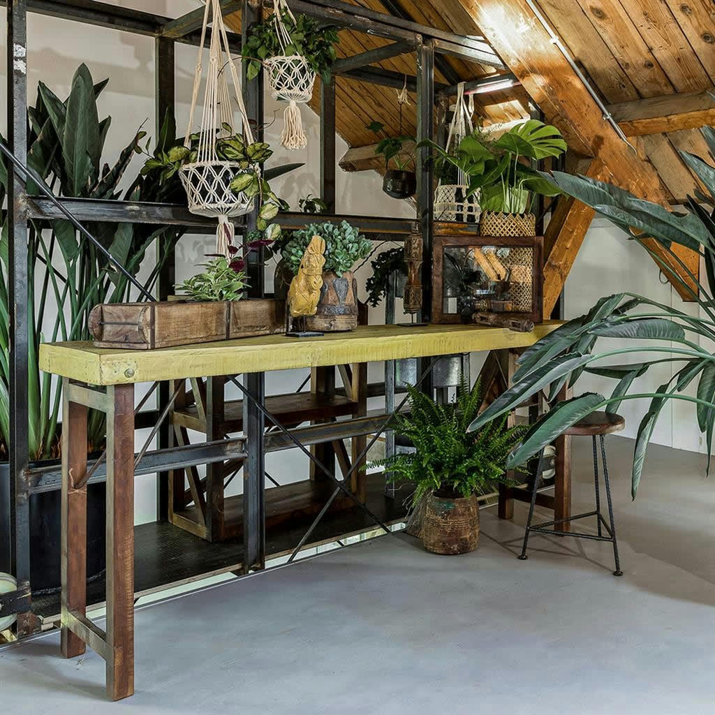 VINTAGE - Console ancienne en bois jaune