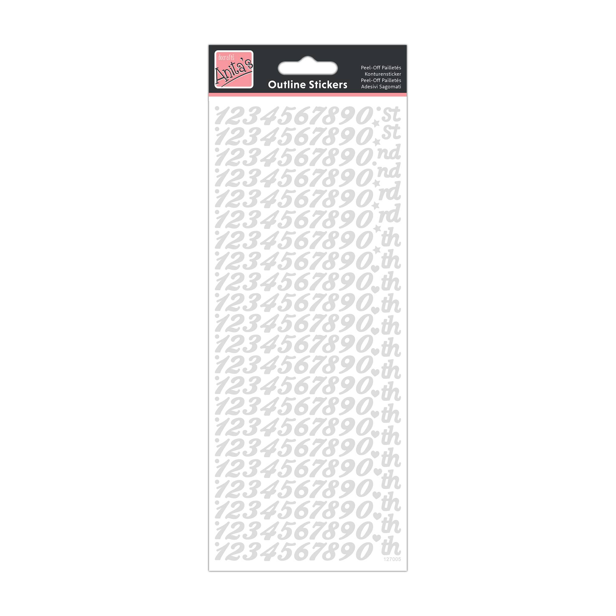 Anita's Silver Italic Number Outline Stickers