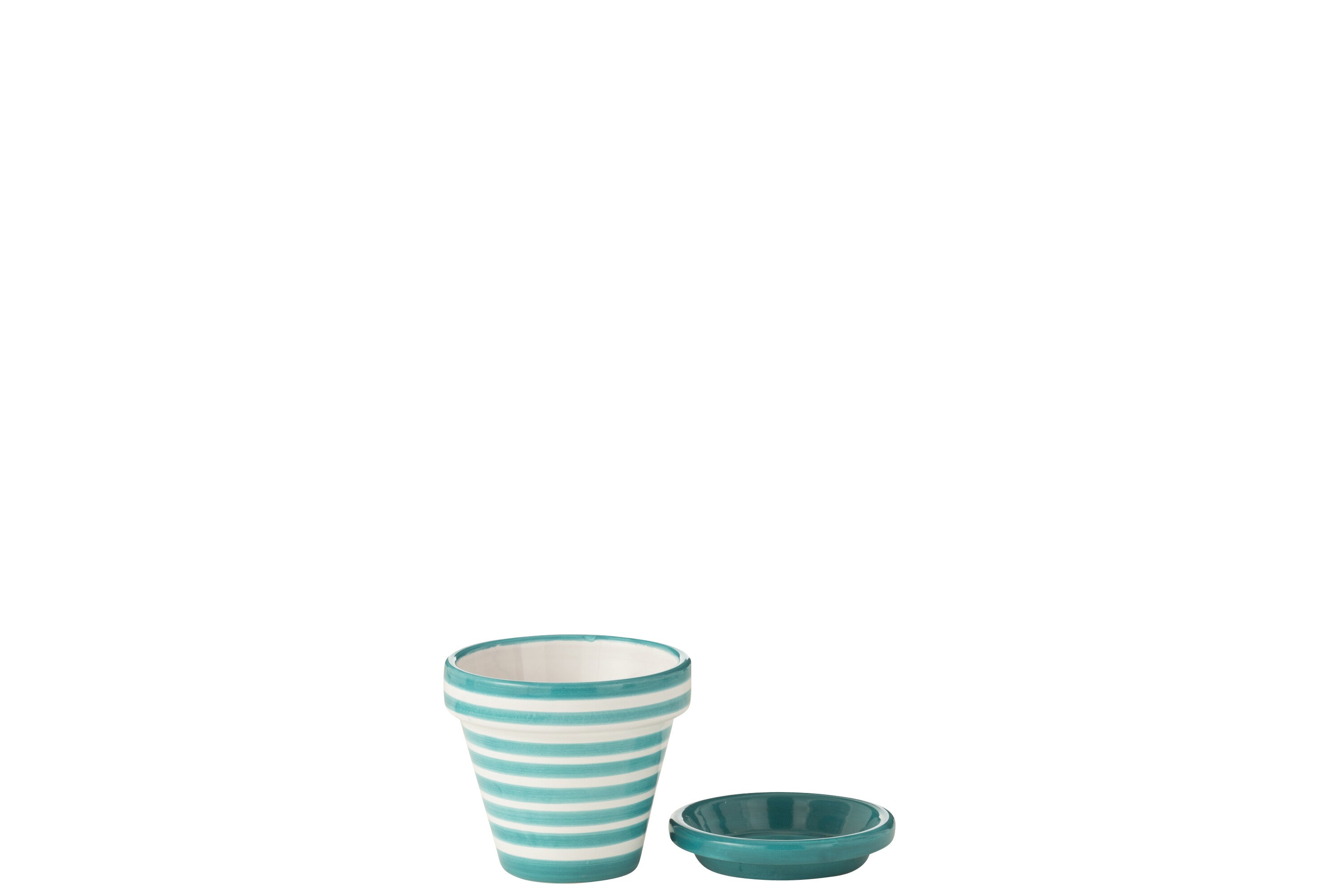 J-Line bloempot Granada Stripes Handmade + Painted - keramiek - aqua -