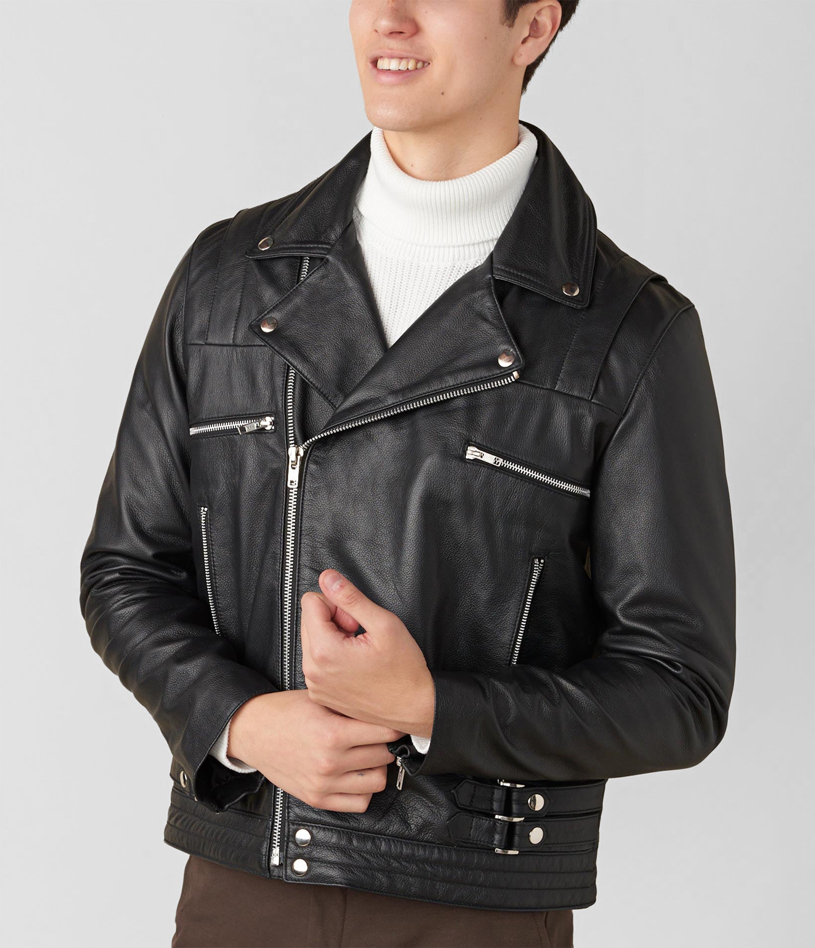 Connor Leather Moto With Shoulder Stitching