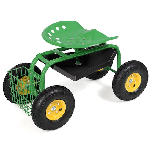 NNECW Rolling Garden Cart With Tool Tray Work Seat For Gardening-Green