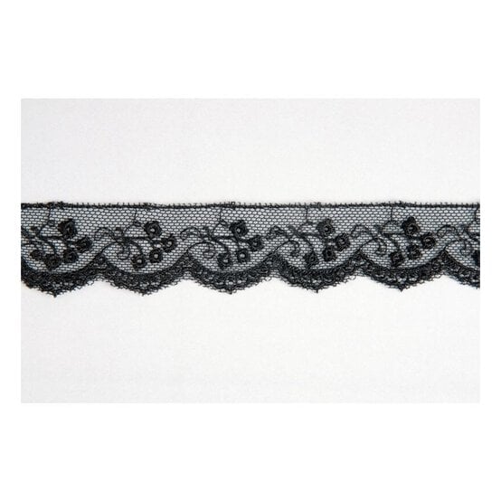 Black Rayon Embroidery on Tulle Lace Trim by the Metre