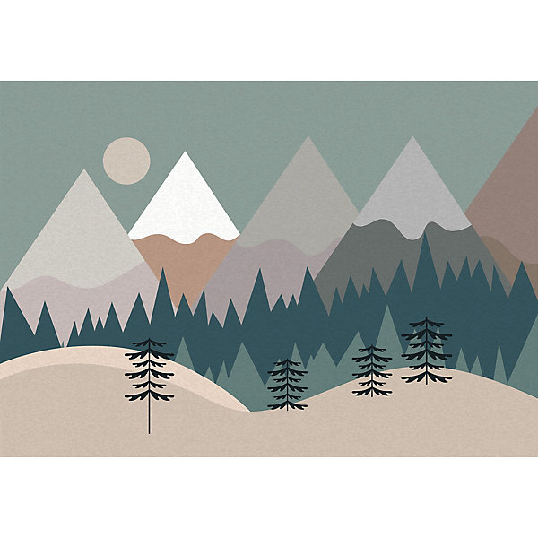 Papier peint panoramique intissé enfant pics montagne géométrique vert, beige, marron, 8 lés, L.280 x l.400cm IDPanneaux