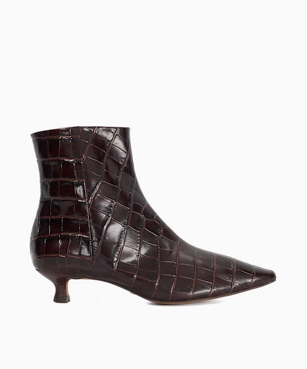 Odore Brown - Leather Kitten Heel Ankle Boots