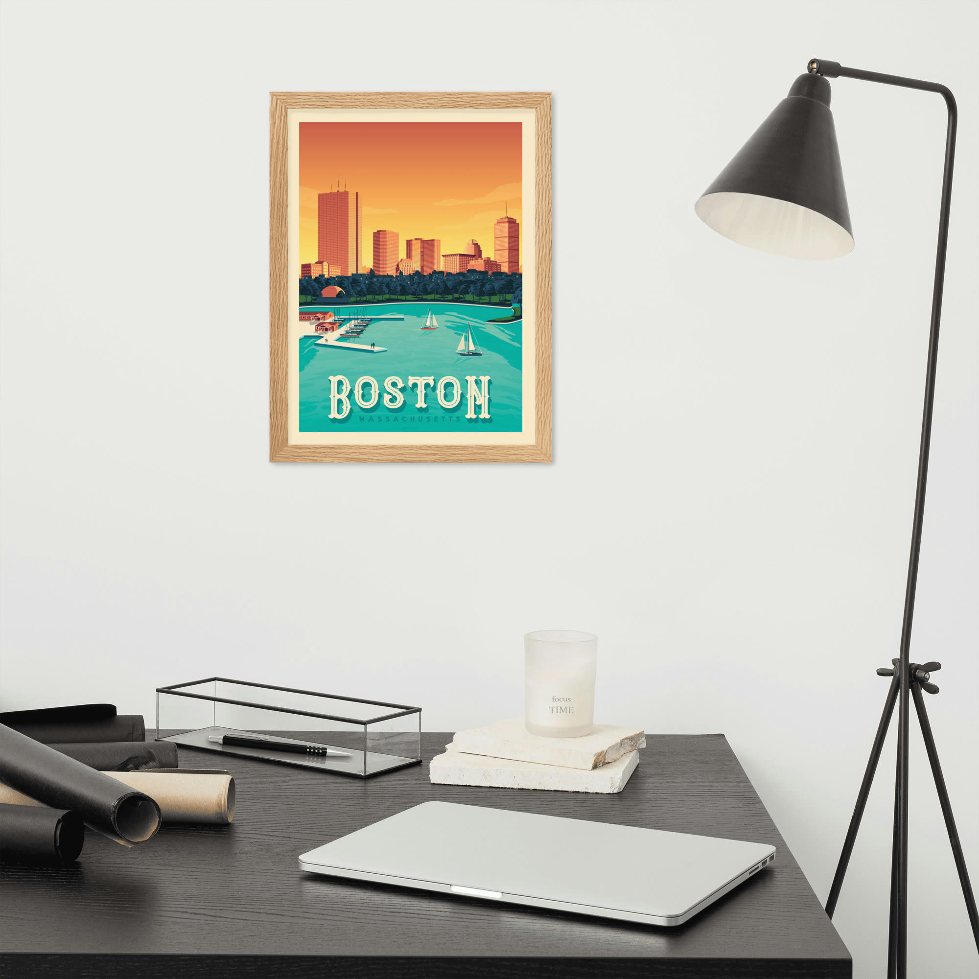 - Affiche Boston Etats-Unis avec Cadre (Bois) 21x29,7 cm