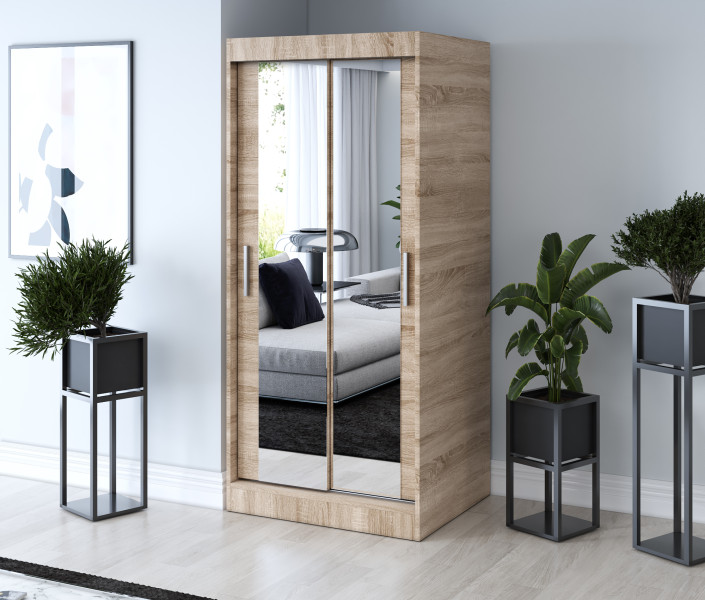 Szafa przesuwna 2x Lustro 90x200 Karl , Dąb Sonoma