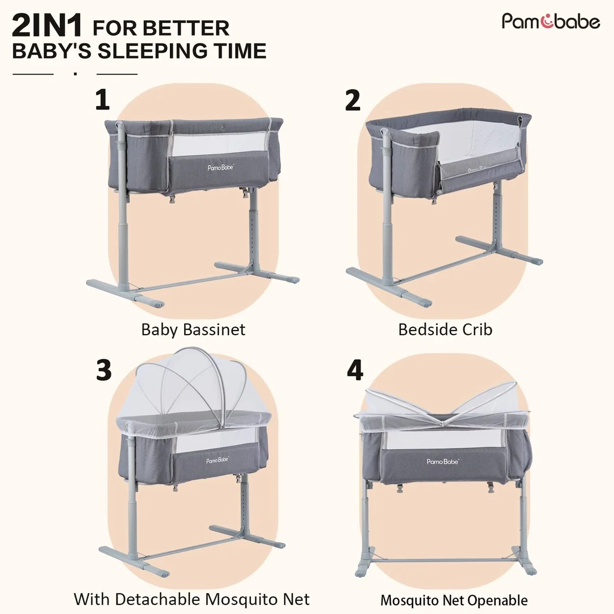 Bassinet Bedside Bassinets Co Sleeper 8 Recline Heights Portable Crib Comfortable Mattress with Cover