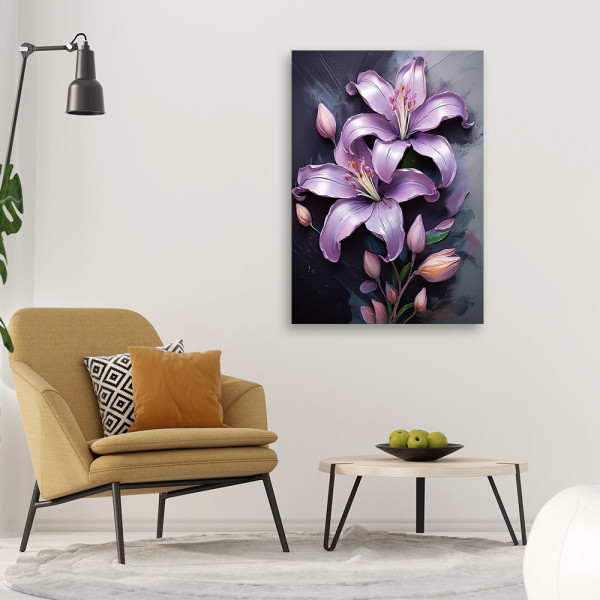 Feeby Obraz na płótnie, Kwiaty Lilie Purpurowe Malowane 40x60