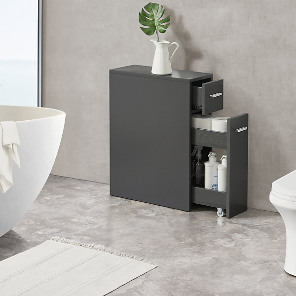 Meuble bas de salle de bain Kauhajoki 2 tiroirs gris foncé en.casa