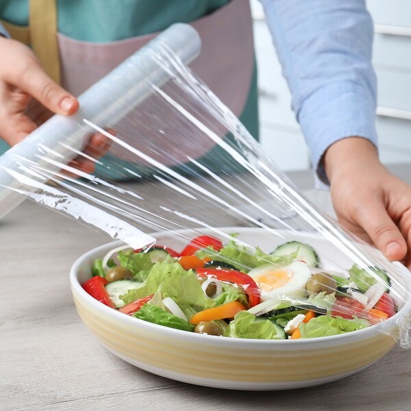 14"x2.6" Plastic Wrap Dispenser with Cutter and Magnetic Bottom, Gray