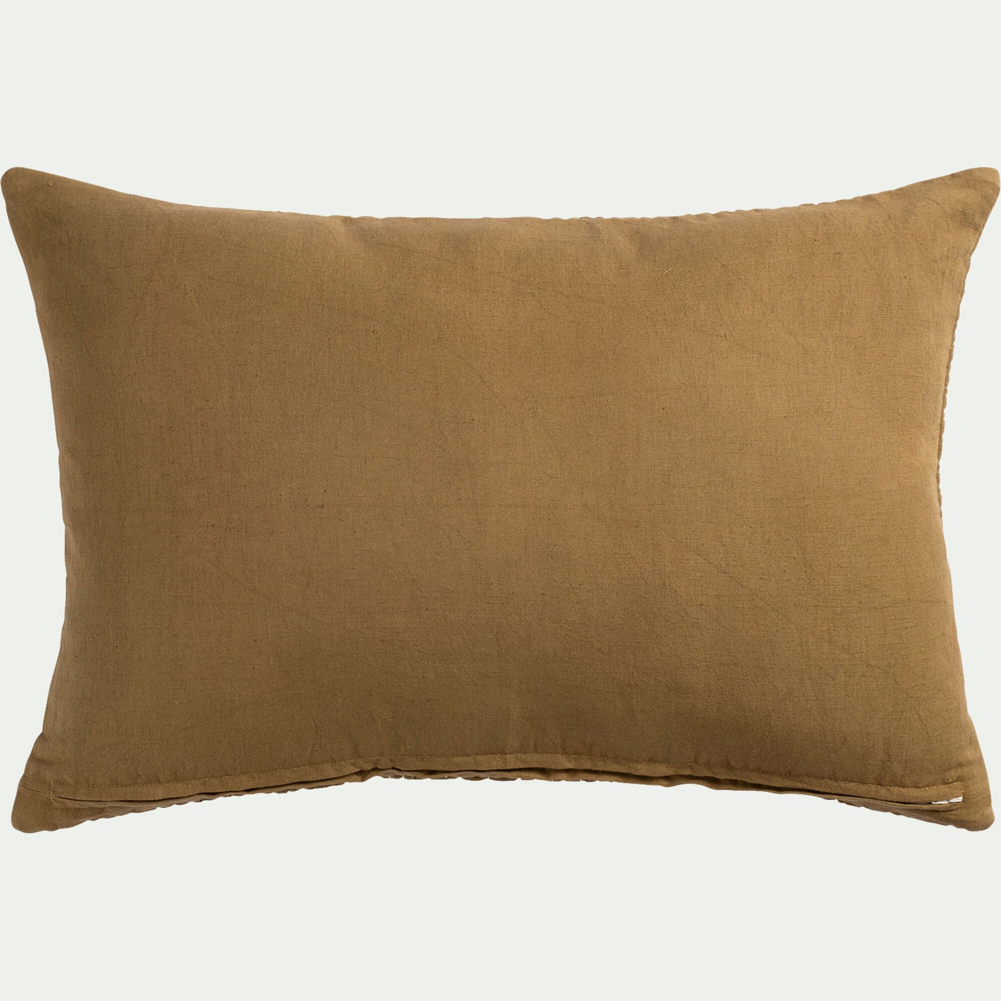 KANTA - Coussin avec surpiqûres Kantha en lin et coton 40x60cm - vert mousse