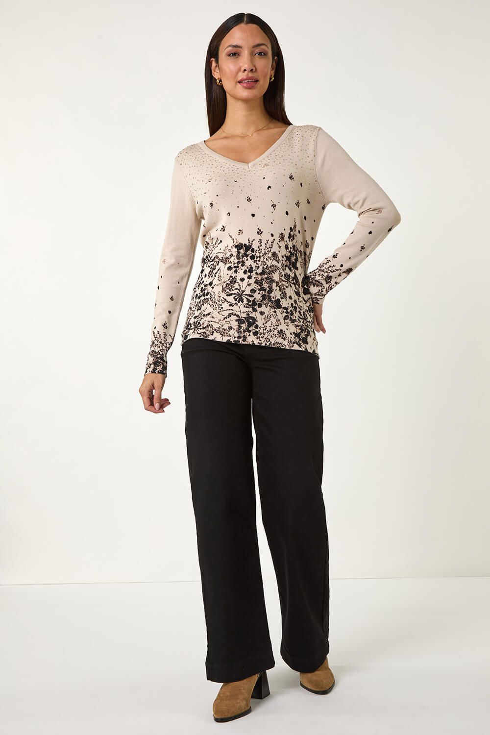 Roman Floral Hotfix V-Neck Knit Jumper