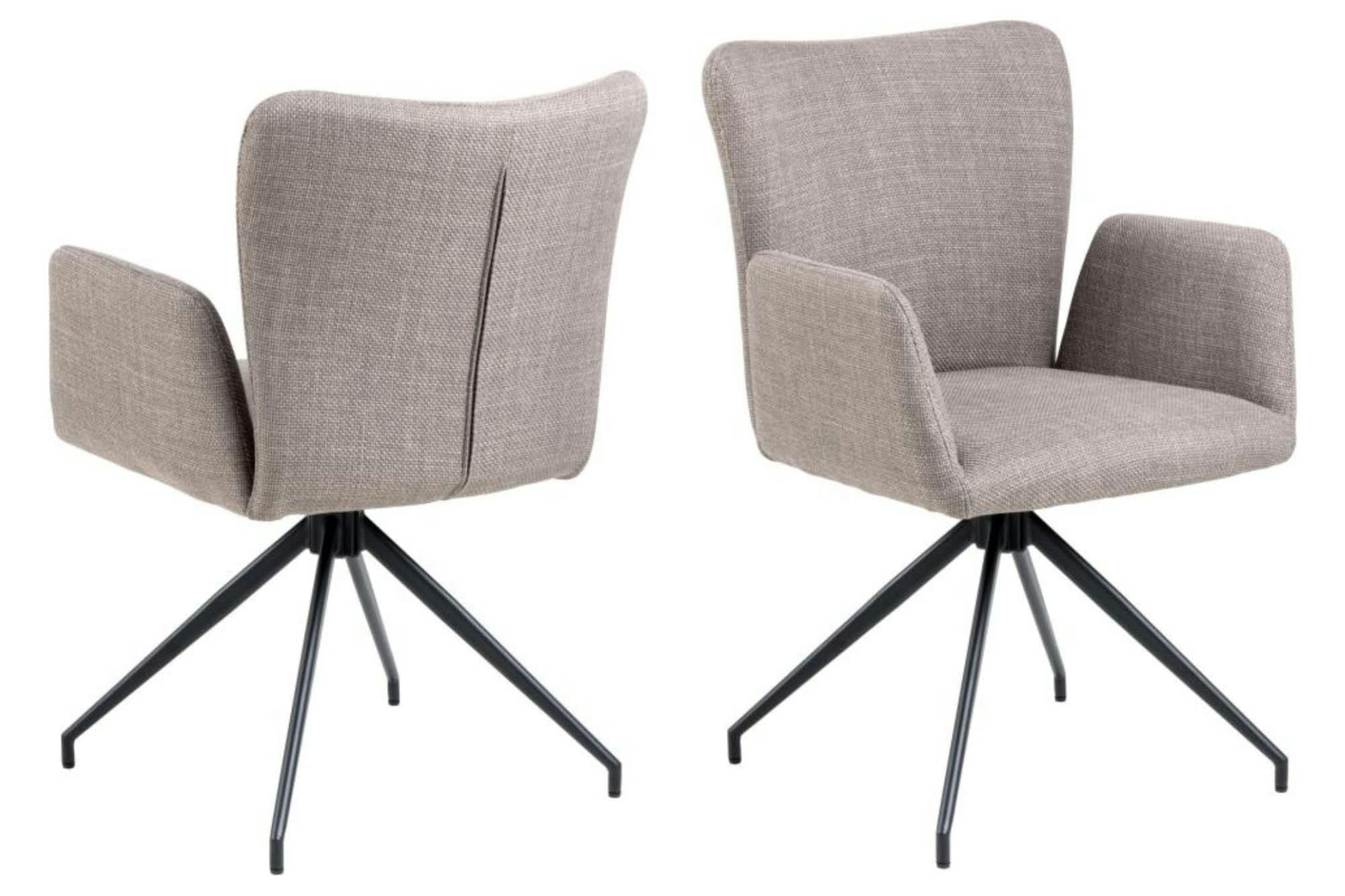 LARA - Lot de 2 fauteuil de salle à manger pivotant à accoudoirs en tissu