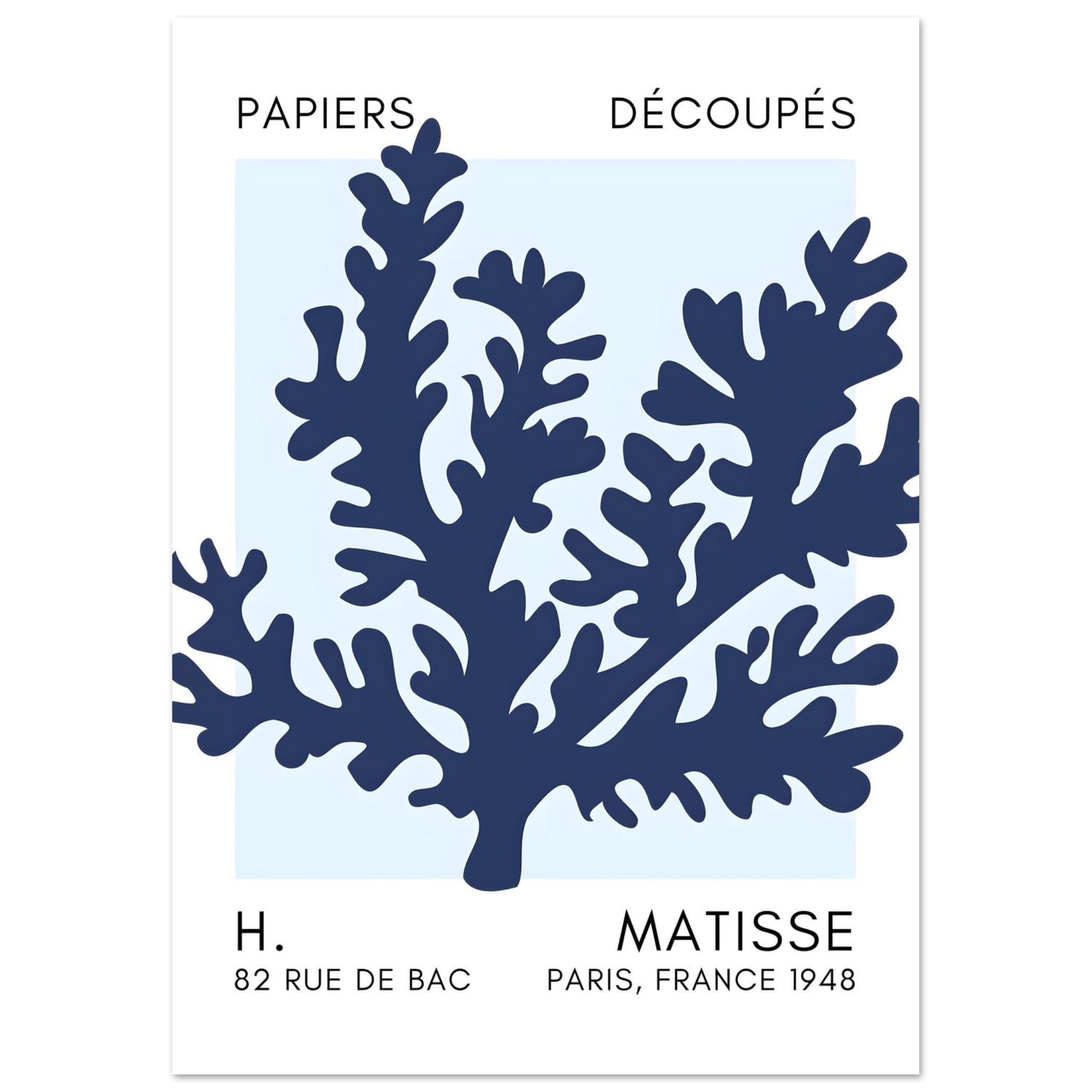 Artfulprints Poster Matisse – Aqua bloom navy blue I  - A4 21x29.7 cm - Blauw