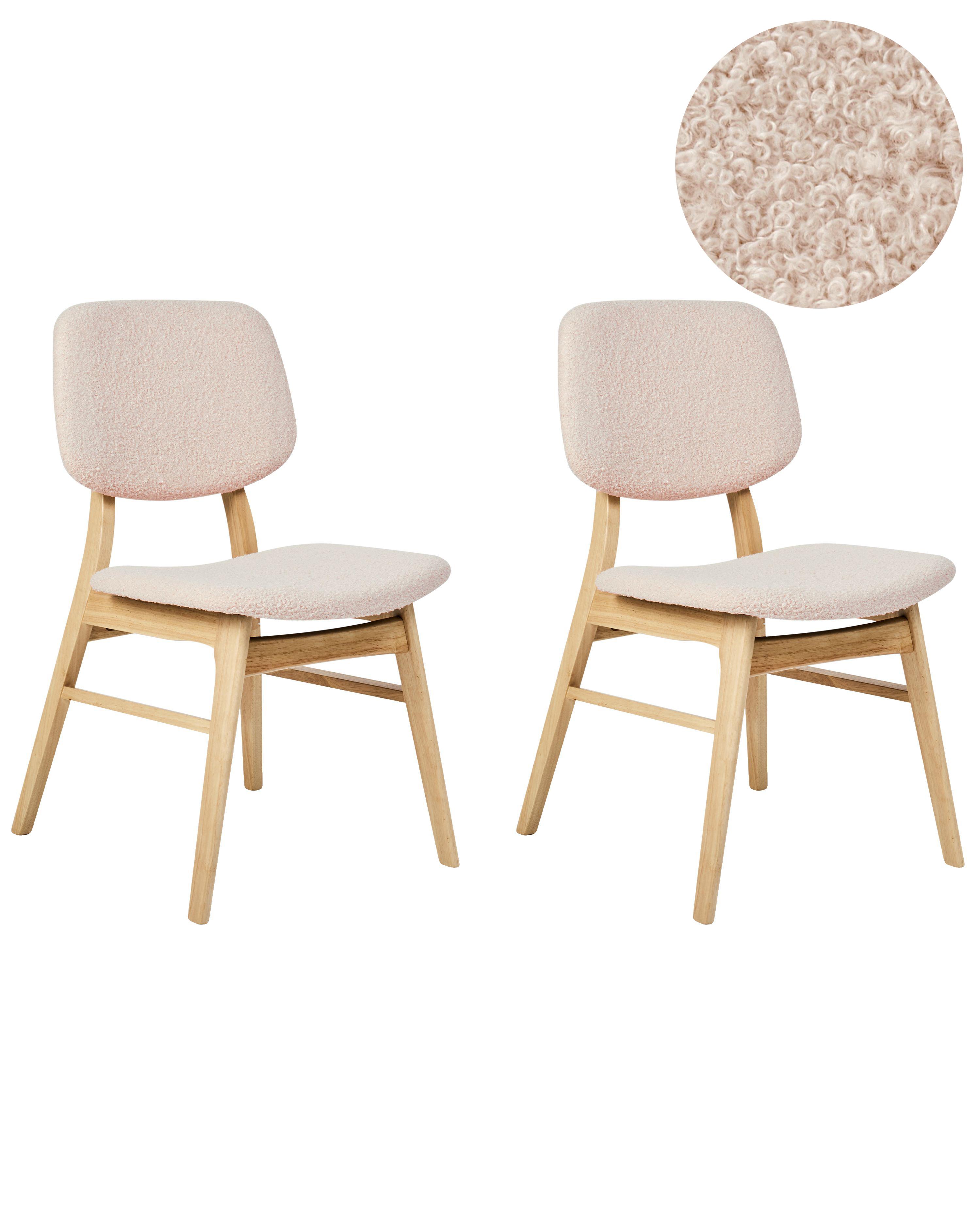 Set of 2 Dining Chairs ELAINE Boucle Light Brown/ Beige