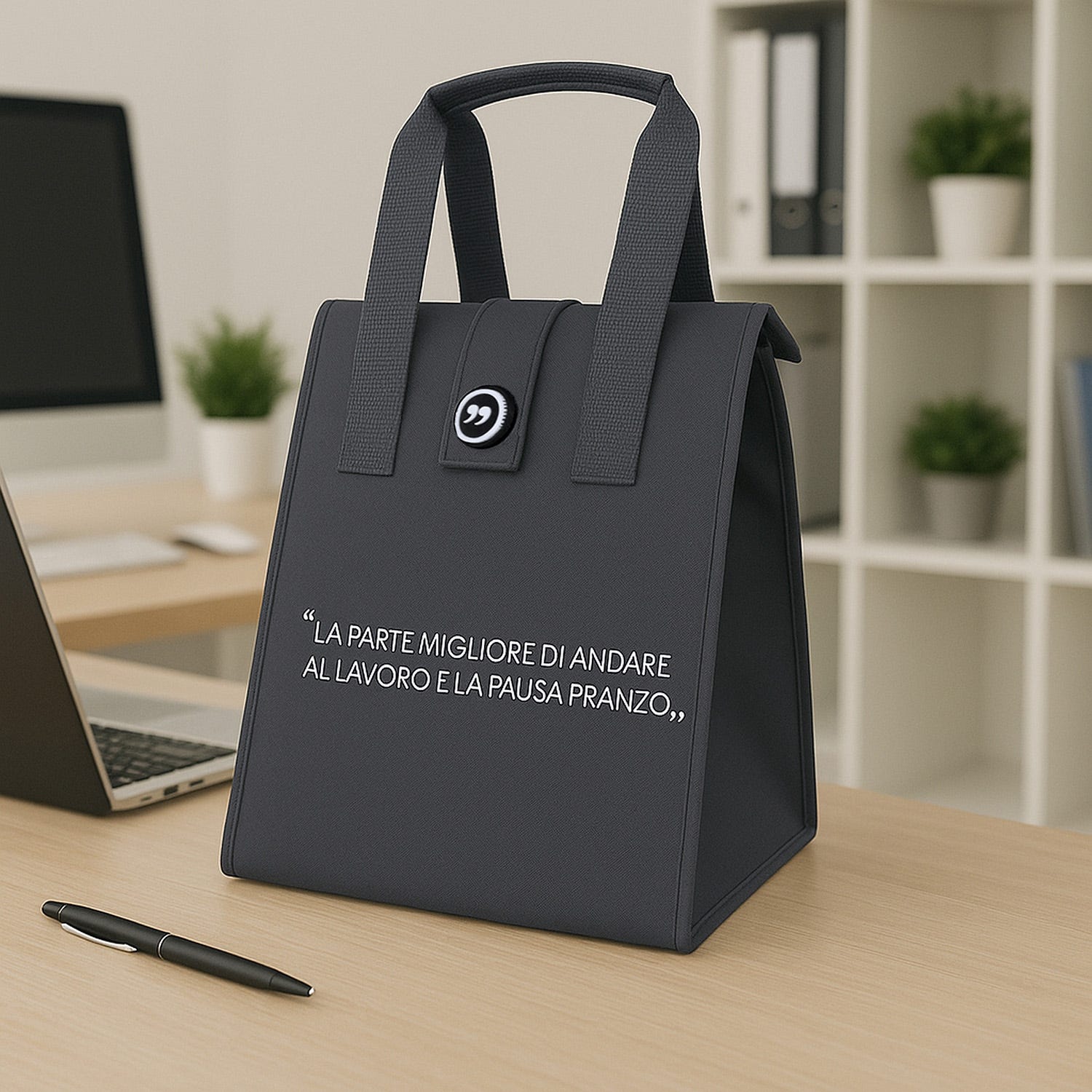Borsa porta pranzo termica 12 L grigio con scritta