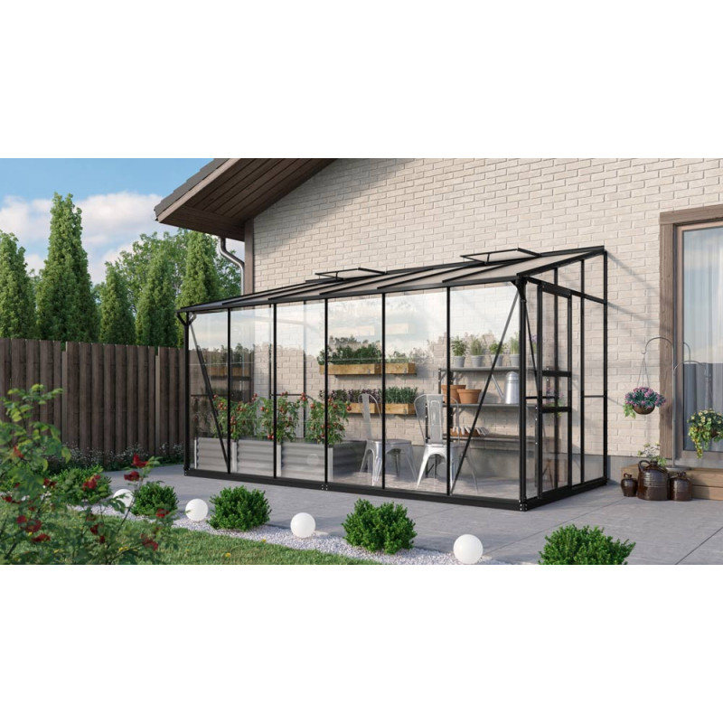 Serre adossée en verre Osiris noire 7,8 m² VITAVIA