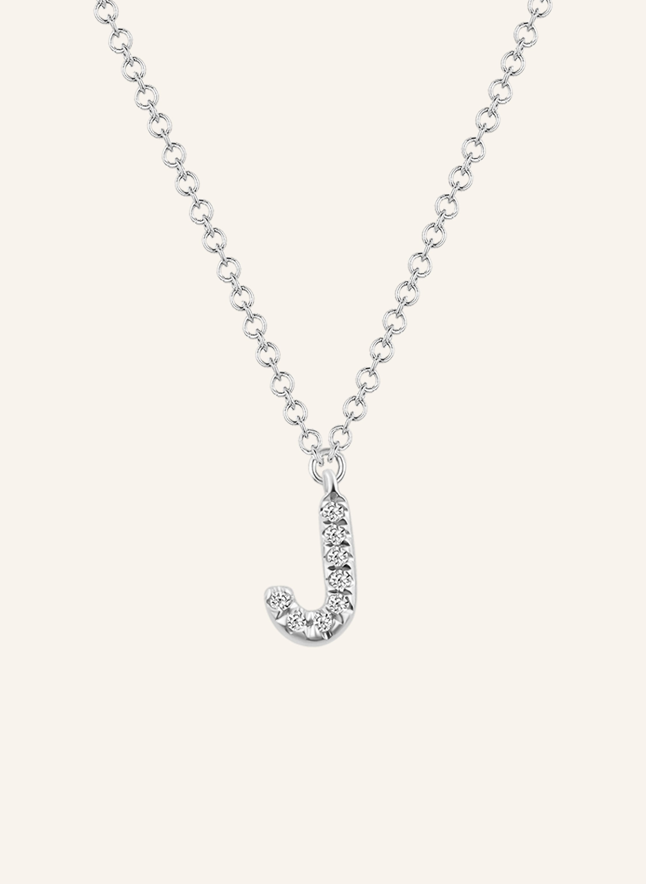 Leaf INITIALIEN Halskette „J“ aus 14 Karat Weißgold mit Diamanten