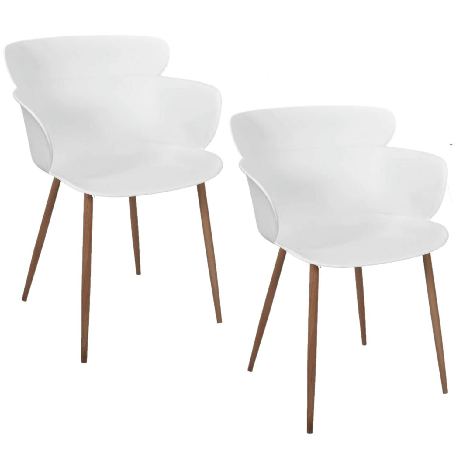 LORENS - Lot de 2 fauteuils coque en polypropylène et métal blanc