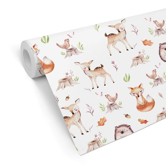 Vliestapete »Kinder Vliestapete«, Baby Reh Fuchs Waldtiere, mehrfarbig, matt