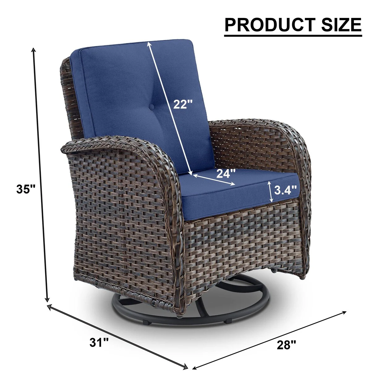 Outdoor Swivel Patio Chair, 360° Rotating Chairs - Brown